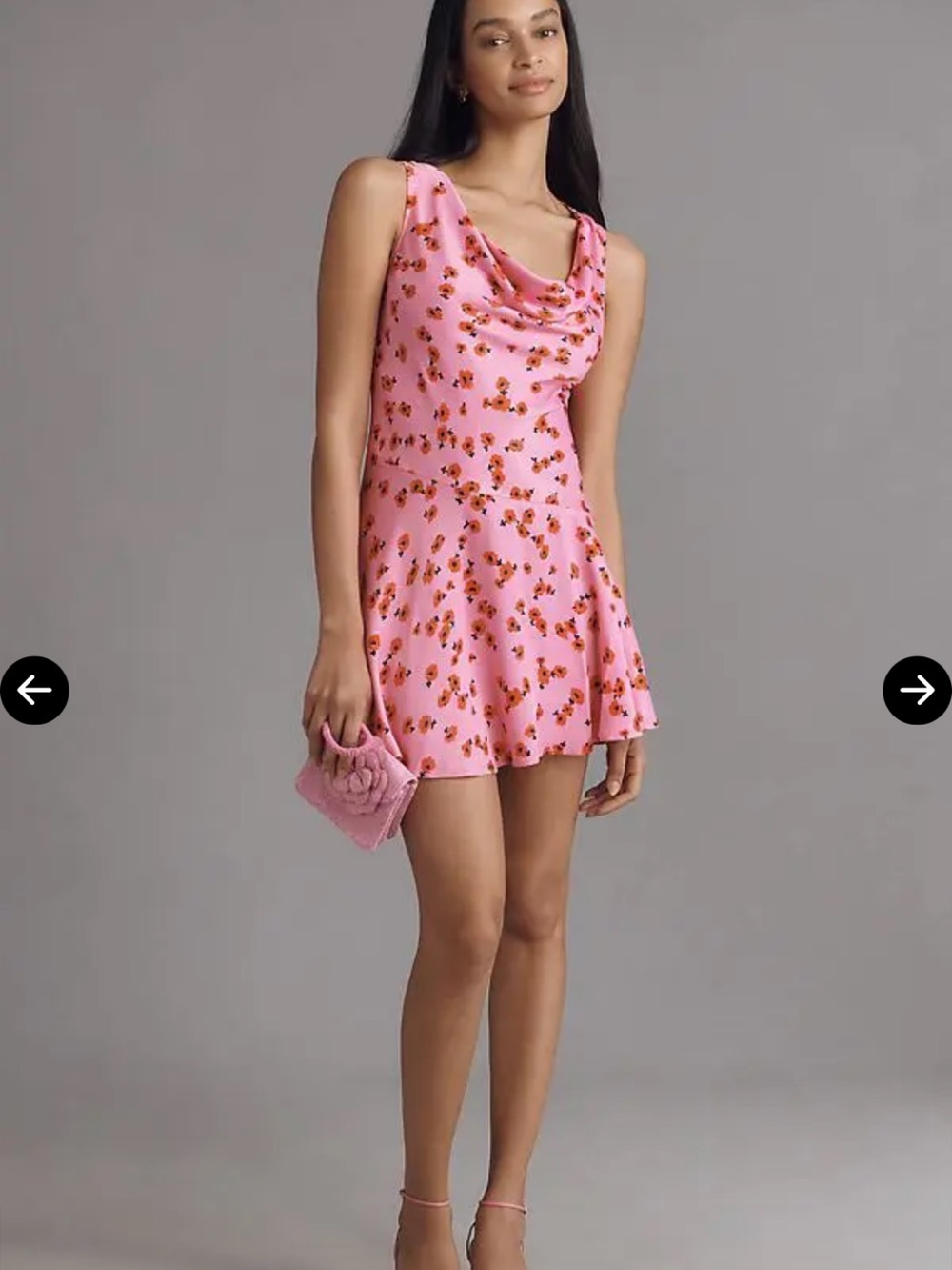 Anthropologie Pink Floral Cowl Neck Mini Dress